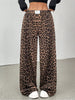 Women Leopard Print Wide Leg Pants Elastic High Waist Loose Casual Trousers Streetwear Y2K Long Palazzo Pants