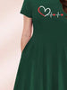 Women's Four Seasons Love at First Sight Heartbeat Printed Casual Loose Black Short Sleeved Large Short Skirt Dress