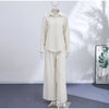 Casual Solid Shirt Trouser Suits Women Full Sleeve Lace Up Lapel Top Wide Leg Pants Lady Set Autumn Female Suit