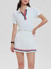 Women 2 Pieces Athletic Skirt Set Outfits V Neck Polo Shirts High Waisted Pleated Tennis Skirts Golf Pickball Dress