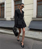 One Button Lace Blazer Women Black Slim V-neck Full Sleeve Shoulder Pads Jacket Fall Office Lady All-match Outwear