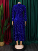 Vintage Sequin Women Church Swing Dresses Long Sleeve O-Neck High Waist Elegant Glitter Banquet Party Evening Dress