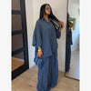 Loose Plaid Shirt Pants Two-piece Set Three Quarter Sleeve Oversize Blouses Wide Leg Pants Suit Women Casual Sets