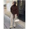 Brown Suede Belt Short Trench Coat Women High Funnel Collar Epaulet Raglan Sleeve Waist Tie Coats Vintage Autumn Commuter Jacket