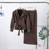 Lapel Collar Tie Waist Women Blazer With Midi Pencil Skirt Two Piece Set High Waist Slim Fit Minimalist Elegant Office Outfit