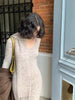 Vintage Knitted Midi Dress Y2K Autumn Slim with Scarf Long Sleeve Dress Female Korean Streetwear Chic All Match Female Vestidos