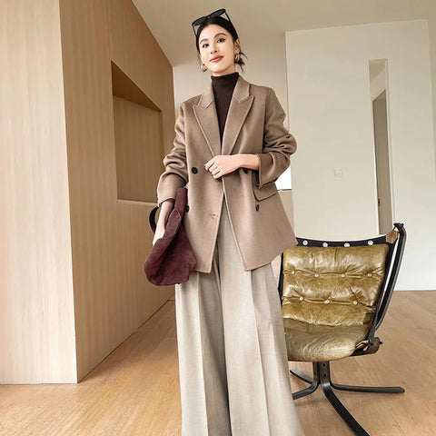 Women's Classic Cashmere Thick Double-Sided Jacket Multi-Functional Business Outerwear