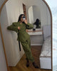 Olive Green Asymmetric Blazer & Pants Set – Women's Ruched Waist Suit Two Piece Office Lady Autumn
