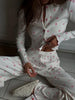 Flower Prints Button Long Sleeve O Neck Pajams Women Sets Sheath Casual 2-Pieces(Tops+Pants) Female Elastic Suits