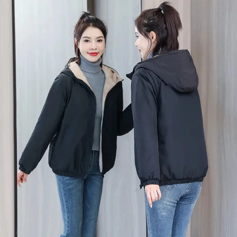 Add Velvet Padded Coat Women Winter Hooded Outerwear Ladies Warm Cotton-Padded Jacket Overcoat Short Female Top