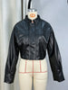 Faux Leather Cropped Women's Jacket Stand Collar Zip Up Structured Shoulder Long Sleeve Coat Streetwear Short Leather Outerwears