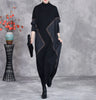 Woman Autumn Mock Neck Loose Long Sleeves Dress Chinese Style Contrast Batwing Sleeve Casual Dress