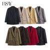 Women Lapel Loose Double Breasted Suit Jacket Solid Color Flip Pocket Long Sleeve Blazers Chic Office Lady Outfits