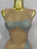 Sexy Sparkle Rhinestone Mesh Transparent Stretch Mini Dress Women Evening Birthday Party Nigthclub Stage Performance Costume