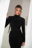Long Sleeve Ruched Sexy Maxi Dress For Women Autumn Winter Drawstring Turtleneck Bodycon Sexy Long Dress Elegant