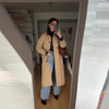 Vintage Khaki Reversible Plaid Trench Coat Women Loose Lapel Single Breasted Pocket Full Sleeve Jacket Autumn Lady Outwear