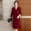Autumn Women's Lapel Knee Length Sweater Dress Loose Temperament Solid Color Straight Knit Bottom Skirt