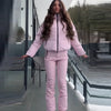 Thicken Warm Women's Skiwear Pink High Collar Hooded Cotton Padded Coats Straight Leg Zipper Pants Winter Lady Ski Suit