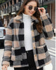 Women Plush Coat Jackets Plaid Print Outerwear Thick Warm Single Breasted Turn Down Collar Overcoat Office Lady Autumn Winter
