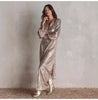 Elegant Slit Sequin Dress Women Autumn Winter Long Sleeve V-neck Loose Maxi Party Dresses Casual