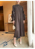 Puff Sleeve Pleated Dress Solid Color Long Length Women Loose Causal Elegant Dresses Designer Clothes Autumn 2DA1731