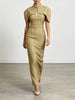 Elegant Two Piece Set For Women Multi Color Tweed Cape Collar Heart Neck Ruched Waist Bodycon Maxi Skirt For Banquet Party