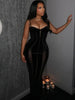 Women Black Velvet Sheer Maxi Dress Sexy Chic Mesh Patchwork Off-shoulder Waist Cinching Slim Maxi Dresses Club Party Gowns