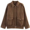 Women's Bomber Jacket Autumn Suede Crop Outerwears Khaki Darkkhaki Coats Coats & Jackets Chic Long Sleeve Tops