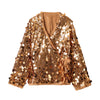 Autumn Women Sequin Kimono Jacket Coat Long Sleeve V Neck Female Casual Loose Outerwear Chic Lady Wrap Outfits
