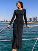 Ruched Elegant Maxi Dress Women Daily Casual Skinny Full Sleeve Solid Gown Midnight Prom Party Long Bodycon
