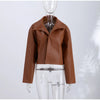 Street Pu Leather Women Jacket Elegant Long Sleeve Zippers Stand Collar Female Outwear Autumn Winter Chic Lady Coat