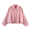 Women Bomber Jackets Suede Texture Coats Turn-down Collar Long Sleeve Loose Vintage Female Outerwear Chic Top Streetwear