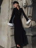 Winter Knitted Long Dress Women Elegant Casual Long Sleeved Maxi Party Dresses Autumn Chic Female Buttons Black Dresses