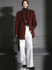 Herringbone Right Angled Shoulder Wool Blazer Coat Women, Ladies Autumn Winter Jacket