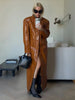 Brown Crocodile Embossed Faux Leather Trench Coat Lapel Single Breasted Straight Front Pockets Jacket Women Autumn Winter Fits