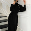 Vintage Turtleneck Buttons Long Sleeve Long Dresses Winter Casual Loose Knitwear Warm Women Knitted Dress Black Apricot