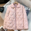 Women Warm Diamond Quilted Jackets Light Weight Lapel Thickened Short Outwear Single Breasted Loose Warm Windproof Parkas