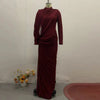Elegant Vintage Spliced Ribbon Dresses for Women Turtleneck Long Sleeve Irregular Folds Evening Maxi Dress Female