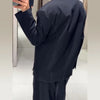 Loose Contrast Stitching Blazer Trousers Set Lapel Blazer Double Breasted Shoulder Pad Wide Leg Pants Casual Women Sets