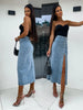 Autumn Women High-waist Retro Button Irregula Skirt Slit Washed Blue Denim Skirts Woman Package Hip Jeans Skirt Streetwear