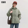 Denim Jacket Women Mid-Length Loose Hooded Spring Waist-Cinching Coat Retro Design for Outfits