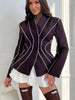 Curved Stitching Women Jacket Long Sleeve Slim Fitted Blazer Open Front Waist Truncated Outerwear Elegant Office Commuter Jacket