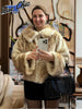 Brown Deer Print Faux Fur Coat Women Y2k Zip‑up Full Sleeves Warm Fluffy Short Jacket Winter Street Party Casual Coats