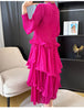 Royal Blue Pleated French Women's Dress Chic Ruffled Irregular Tie Design Long Sleeve Clothing 2DB3939