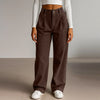 Spring Autumn Loose-Fitting Corduroy Trousers Women's Solid Color Button Pocket Corduroy Wide-Leg Pants Straight Pants