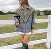 Plaid Scarf Two-sided Jacket Vintage Lapel Double Row Buckle With Pockets Loose Casual Women's Outwear Chic Street Daily Outfit