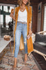 Women Solid Long Sleeve Velvet Jacket Lapel Collar Open Front Long Cardigan Coat With Pockets Fall Outerwear Maxi Duster
