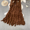 Retro Elegant V-neck ruffle lace-up pleated long sleeve A-line Casual High Waist Dress Women Autumn Dress