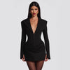 Strong Shoulder Blazer Dress for Women Winter Belted Waist Dress Draped Hem Business Evening Dress Party