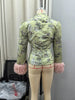 Women Vintage Floral Print Plush Cuffs Fur Collar Coat Waist Cinching Short Women's Jacket Autumn Winter Banquet Outfit